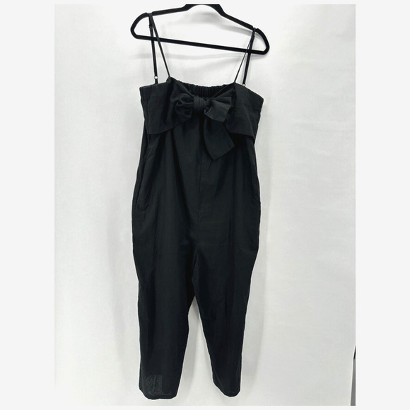 Hutch Bow Front Jumpsuit Womens L Black Linen Crop Preppy Quiet Luxury City Boho - Picture 11 of 11